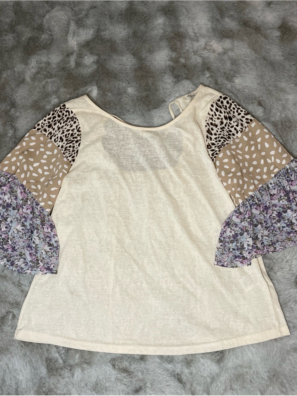 Umgee Cream Mixed-Pattern Bell Sleeve Top-0262
